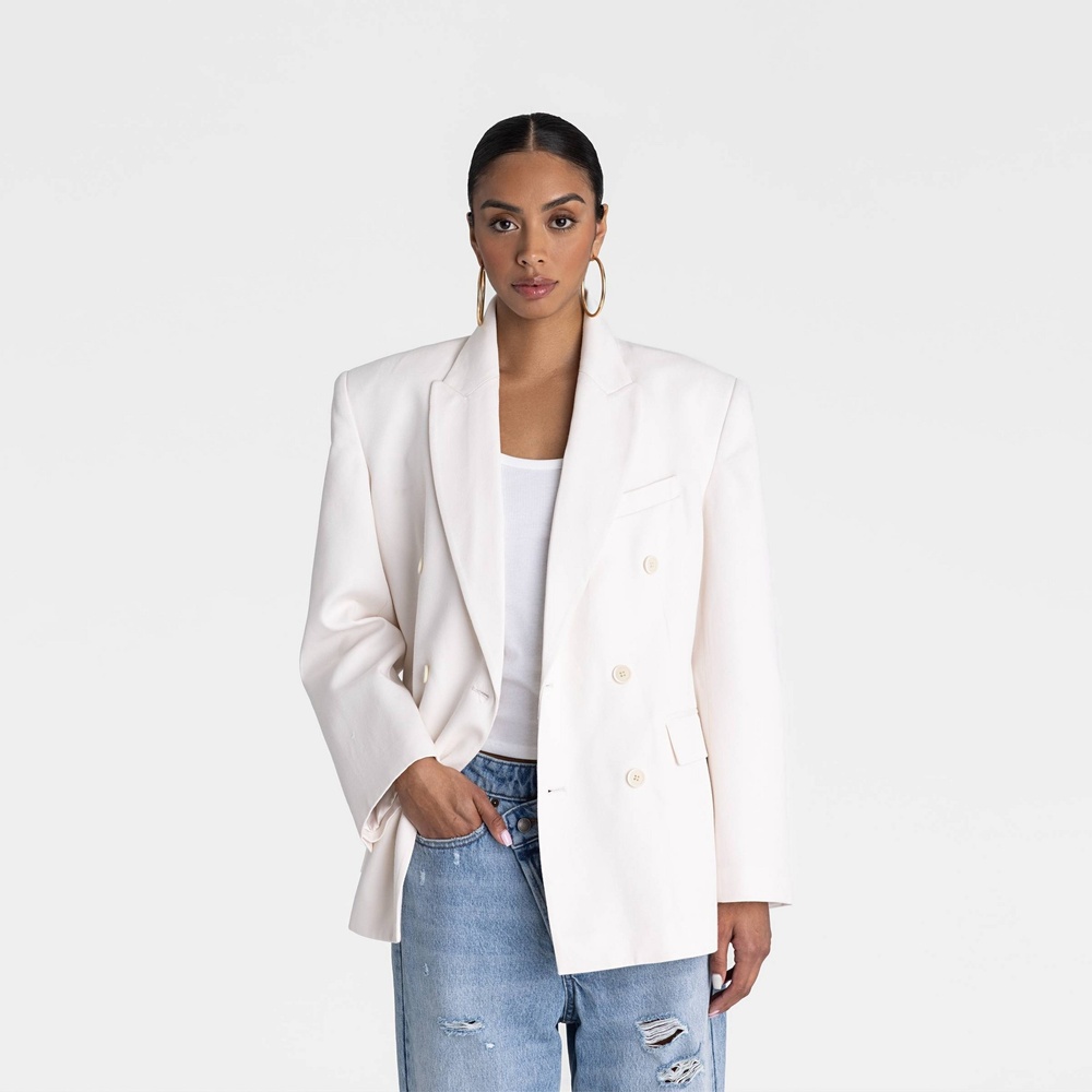 Women's Double-Breasted Cream Blazer